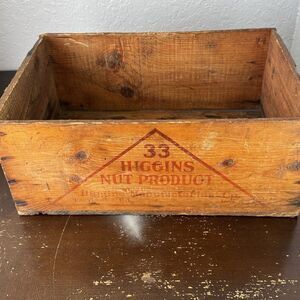 Antique Crate Higgins Manufacturing Nut Product Wooden Box Providence Rhode Isl